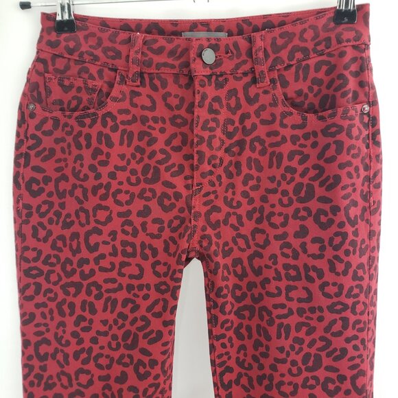 DL1961 Florence Ankle Jeans Size 27 Red Animal Print Stretch Waist Skinny Jeans - Picture 1 of 10